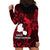 French Polynesia Tahiti Hoodie Dress Polynesian Shark Tattoo With Hibiscus Red Version LT14 - Polynesian Pride