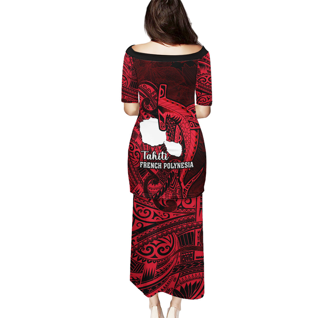 French Polynesia Tahiti Puletasi Polynesian Shark Tattoo With Hibiscus Red Version LT14 - Polynesian Pride