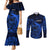 French Polynesia Tahiti Couples Matching Mermaid Dress and Long Sleeve Button Shirts Polynesian Shark Tattoo With Hibiscus Blue Version LT14 Blue - Polynesian Pride