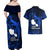 French Polynesia Tahiti Couples Matching Off Shoulder Maxi Dress and Hawaiian Shirt Polynesian Shark Tattoo With Hibiscus Blue Version LT14 - Polynesian Pride