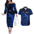 French Polynesia Tahiti Couples Matching Off The Shoulder Long Sleeve Dress and Hawaiian Shirt Polynesian Shark Tattoo With Hibiscus Blue Version LT14 Blue - Polynesian Pride