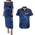 French Polynesia Tahiti Couples Matching Puletasi Dress and Hawaiian Shirt Polynesian Shark Tattoo With Hibiscus Blue Version LT14 Blue - Polynesian Pride