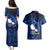 French Polynesia Tahiti Couples Matching Puletasi Dress and Hawaiian Shirt Polynesian Shark Tattoo With Hibiscus Blue Version LT14 - Polynesian Pride