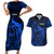 French Polynesia Tahiti Couples Matching Short Sleeve Bodycon Dress and Hawaiian Shirt Polynesian Shark Tattoo With Hibiscus Blue Version LT14 Blue - Polynesian Pride