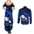 French Polynesia Tahiti Couples Matching Summer Maxi Dress and Long Sleeve Button Shirts Polynesian Shark Tattoo With Hibiscus Blue Version LT14 - Polynesian Pride