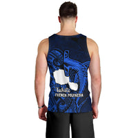 French Polynesia Tahiti Men Tank Top Polynesian Shark Tattoo With Hibiscus Blue Version LT14 - Polynesian Pride