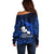 French Polynesia Tahiti Off Shoulder Sweater Polynesian Shark Tattoo With Hibiscus Blue Version LT14 - Polynesian Pride