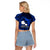 French Polynesia Tahiti Raglan Cropped T Shirt Polynesian Shark Tattoo With Hibiscus Blue Version LT14 - Polynesian Pride