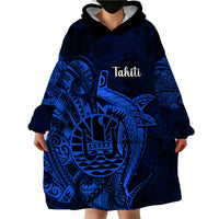 French Polynesia Tahiti Wearable Blanket Hoodie Polynesian Shark Tattoo With Hibiscus Blue Version LT14 - Polynesian Pride
