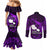 French Polynesia Tahiti Couples Matching Mermaid Dress and Long Sleeve Button Shirts Polynesian Shark Tattoo With Hibiscus Purple Version LT14 - Polynesian Pride