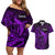 French Polynesia Tahiti Couples Matching Off Shoulder Short Dress and Hawaiian Shirt Polynesian Shark Tattoo With Hibiscus Purple Version LT14 Purple - Polynesian Pride