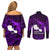 French Polynesia Tahiti Couples Matching Off Shoulder Short Dress and Long Sleeve Button Shirts Polynesian Shark Tattoo With Hibiscus Purple Version LT14 - Polynesian Pride