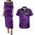 French Polynesia Tahiti Couples Matching Puletasi Dress and Hawaiian Shirt Polynesian Shark Tattoo With Hibiscus Purple Version LT14 Purple - Polynesian Pride