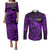 French Polynesia Tahiti Couples Matching Puletasi Dress and Long Sleeve Button Shirts Polynesian Shark Tattoo With Hibiscus Purple Version LT14 Purple - Polynesian Pride