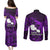 French Polynesia Tahiti Couples Matching Puletasi Dress and Long Sleeve Button Shirts Polynesian Shark Tattoo With Hibiscus Purple Version LT14 - Polynesian Pride