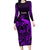 French Polynesia Tahiti Long Sleeve Bodycon Dress Polynesian Shark Tattoo With Hibiscus Purple Version LT14 Long Dress Purple - Polynesian Pride