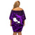 French Polynesia Tahiti Off Shoulder Short Dress Polynesian Shark Tattoo With Hibiscus Purple Version LT14 - Polynesian Pride