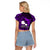 French Polynesia Tahiti Raglan Cropped T Shirt Polynesian Shark Tattoo With Hibiscus Purple Version LT14 - Polynesian Pride