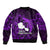 French Polynesia Tahiti Sleeve Zip Bomber Jacket Polynesian Shark Tattoo With Hibiscus Purple Version LT14 - Polynesian Pride