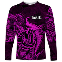 French Polynesia Tahiti Long Sleeve Shirt Polynesian Shark Tattoo With Hibiscus Pink Version LT14 Unisex Pink - Polynesian Pride