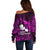 French Polynesia Tahiti Off Shoulder Sweater Polynesian Shark Tattoo With Hibiscus Pink Version LT14 - Polynesian Pride