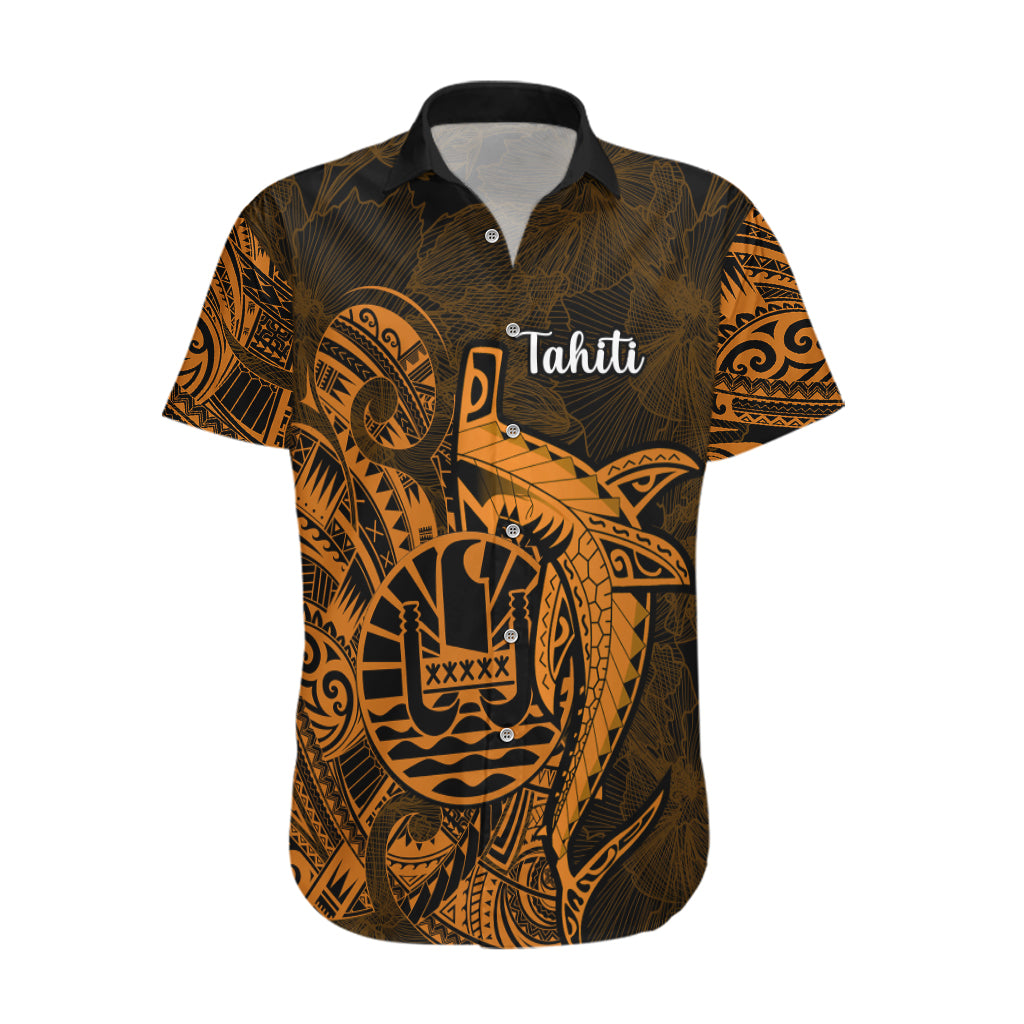 French Polynesia Tahiti Hawaiian Shirt Polynesian Shark Tattoo With Hibiscus Red Version LT14 Gold - Polynesian Pride