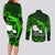 French Polynesia Tahiti Couples Matching Long Sleeve Bodycon Dress and Long Sleeve Button Shirts Polynesian Shark Tattoo With Hibiscus Green Version LT14 - Polynesian Pride