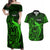 French Polynesia Tahiti Couples Matching Off Shoulder Maxi Dress and Hawaiian Shirt Polynesian Shark Tattoo With Hibiscus Green Version LT14 Green - Polynesian Pride