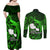 French Polynesia Tahiti Couples Matching Off Shoulder Maxi Dress and Long Sleeve Button Shirts Polynesian Shark Tattoo With Hibiscus Green Version LT14 - Polynesian Pride