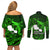 French Polynesia Tahiti Couples Matching Off Shoulder Short Dress and Long Sleeve Button Shirts Polynesian Shark Tattoo With Hibiscus Green Version LT14 - Polynesian Pride