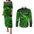 French Polynesia Tahiti Couples Matching Puletasi Dress and Long Sleeve Button Shirts Polynesian Shark Tattoo With Hibiscus Green Version LT14 Green - Polynesian Pride