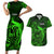 French Polynesia Tahiti Couples Matching Short Sleeve Bodycon Dress and Hawaiian Shirt Polynesian Shark Tattoo With Hibiscus Green Version LT14 Green - Polynesian Pride