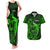 French Polynesia Tahiti Couples Matching Tank Maxi Dress and Hawaiian Shirt Polynesian Shark Tattoo With Hibiscus Green Version LT14 Green - Polynesian Pride