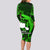 French Polynesia Tahiti Long Sleeve Bodycon Dress Polynesian Shark Tattoo With Hibiscus Green Version LT14 - Polynesian Pride