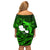 French Polynesia Tahiti Off Shoulder Short Dress Polynesian Shark Tattoo With Hibiscus Green Version LT14 - Polynesian Pride