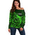 French Polynesia Tahiti Off Shoulder Sweater Polynesian Shark Tattoo With Hibiscus Green Version LT14 Women Green - Polynesian Pride