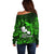 French Polynesia Tahiti Off Shoulder Sweater Polynesian Shark Tattoo With Hibiscus Green Version LT14 - Polynesian Pride