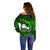 French Polynesia Tahiti Off Shoulder Sweater Polynesian Shark Tattoo With Hibiscus Green Version LT14 - Polynesian Pride