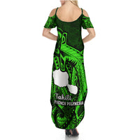 French Polynesia Tahiti Summer Maxi Dress Polynesian Shark Tattoo With Hibiscus Green Version LT14 - Polynesian Pride