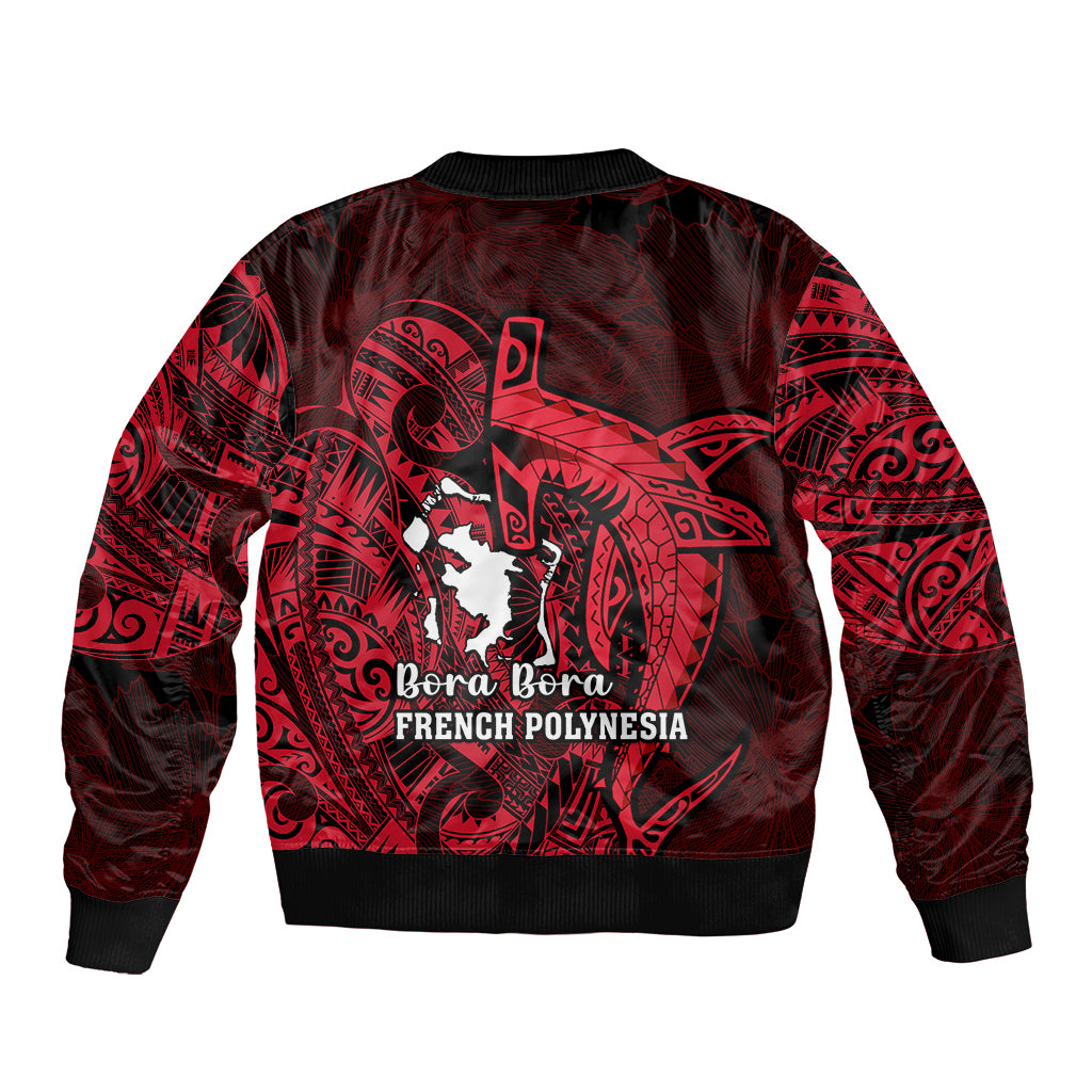 French Polynesia Bora Bora Bomber Jacket Polynesian Shark Tattoo With Hibiscus Red Version LT14 - Polynesian Pride