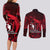 French Polynesia Bora Bora Couples Matching Long Sleeve Bodycon Dress and Long Sleeve Button Shirts Polynesian Shark Tattoo With Hibiscus Red Version LT14 - Polynesian Pride