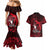 French Polynesia Bora Bora Couples Matching Mermaid Dress and Hawaiian Shirt Polynesian Shark Tattoo With Hibiscus Red Version LT14 - Polynesian Pride