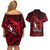 French Polynesia Bora Bora Couples Matching Off Shoulder Short Dress and Hawaiian Shirt Polynesian Shark Tattoo With Hibiscus Red Version LT14 - Polynesian Pride