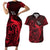 French Polynesia Bora Bora Couples Matching Short Sleeve Bodycon Dress and Hawaiian Shirt Polynesian Shark Tattoo With Hibiscus Red Version LT14 Red - Polynesian Pride