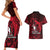 French Polynesia Bora Bora Couples Matching Short Sleeve Bodycon Dress and Hawaiian Shirt Polynesian Shark Tattoo With Hibiscus Red Version LT14 - Polynesian Pride