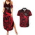 French Polynesia Bora Bora Couples Matching Summer Maxi Dress and Hawaiian Shirt Polynesian Shark Tattoo With Hibiscus Red Version LT14 Red - Polynesian Pride