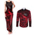 French Polynesia Bora Bora Couples Matching Tank Maxi Dress and Long Sleeve Button Shirts Polynesian Shark Tattoo With Hibiscus Red Version LT14 Red - Polynesian Pride