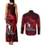 French Polynesia Bora Bora Couples Matching Tank Maxi Dress and Long Sleeve Button Shirts Polynesian Shark Tattoo With Hibiscus Red Version LT14 - Polynesian Pride