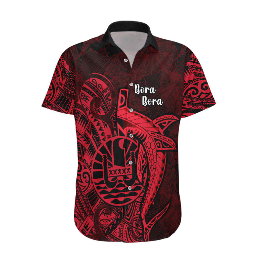 French Polynesia Bora Bora Hawaiian Shirt Polynesian Shark Tattoo With Hibiscus Red Version LT14 Red - Polynesian Pride