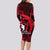 French Polynesia Bora Bora Long Sleeve Bodycon Dress Polynesian Shark Tattoo With Hibiscus Red Version LT14 - Polynesian Pride